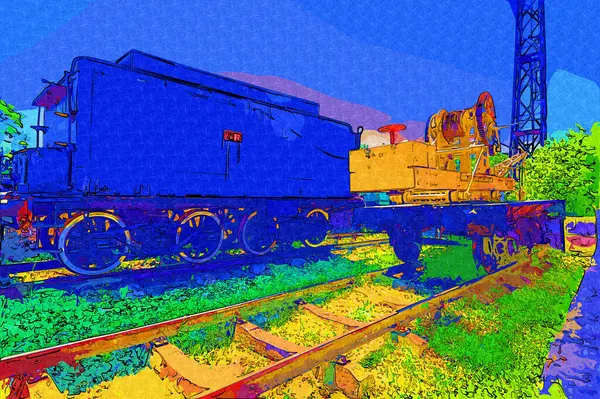 Carbón Vegetal Tren Locomotora Vapor Fotografía Oxidado Vagón Tren Arte —  Fotos de Stock