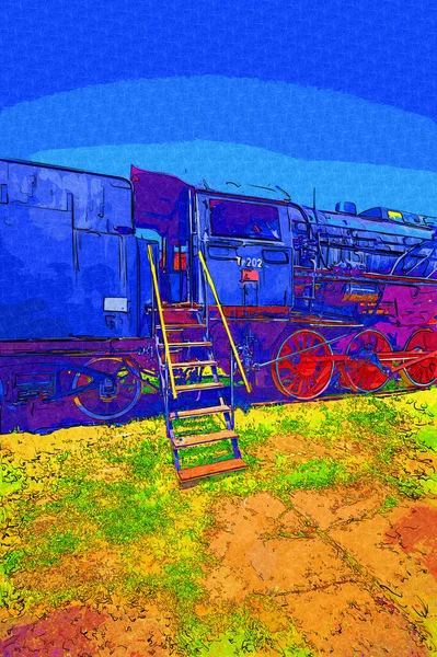 Carvão Trem Locomotiva Vapor Fotografia Enferrujado Vagão Trem Arte Ilustração — Fotografia de Stock