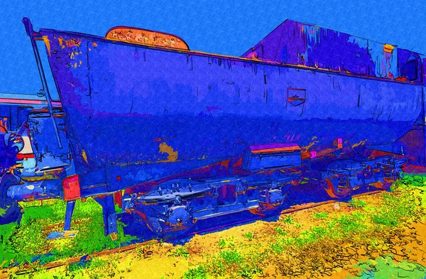 Carbón Vegetal Tren Locomotora Vapor Fotografía Oxidado Vagón Tren Arte — Foto de Stock
