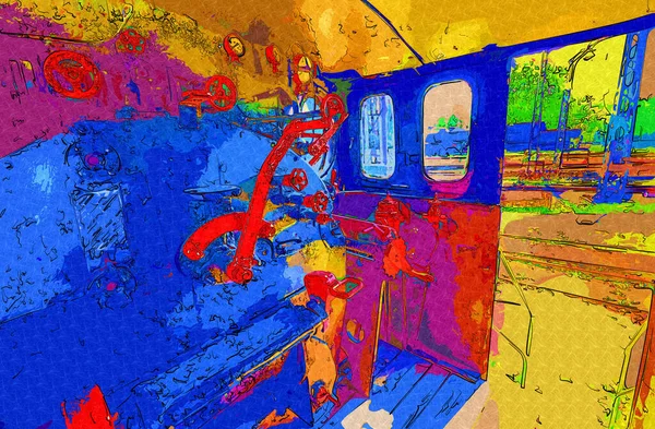 Engine Room Steam Train Photography Rusty Wagon Art Illustration Drawing — Stock Photo, Image