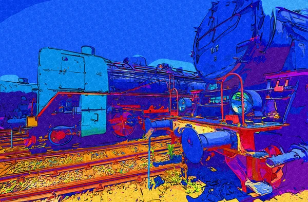 Diferentes Tipos Locomotoras Antiguas Tren Fotografía Oxidado Vagón Arte Ilustración —  Fotos de Stock