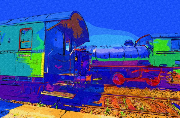 Tipo Diferente Locomotivas Velhas Trem Fotografia Enferrujado Vagão Arte Ilustração — Fotografia de Stock