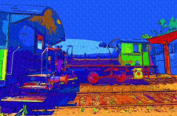 Diversi Tipi Vecchie Locomotive Treno Fotografia Arrugginito Carro Arte Illustrazione — Foto Stock