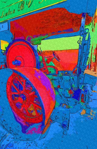 Viejo Tractor Vapor Tren Fotografía Oxidado Carro Arte Ilustración Dibujo —  Fotos de Stock