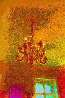 Eski dekoratif avize, ortaçağ tarihi sanat illüstrasyonu antika eskiz