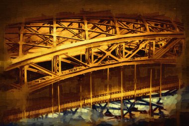 Wrocaw, zwierzyniecki köprüsü, Wrocaw nehri, Polonya, sanat illüstrasyonu antika eskiz