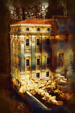 Fountain di Trevi, Roma. İtalya, sanat illüstrasyonu antika eskiz