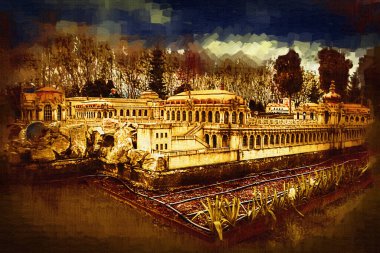 Zwinger Sarayı, sanat galerisi ve müzesi Dresden, Almanya 'da, sanat illüstrasyonu antika eskiz