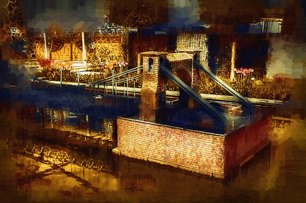 橋の空中ビュー 川の生 ポーランド アートイラストレトロヴィンテージアンティークスケッチ — ストック写真