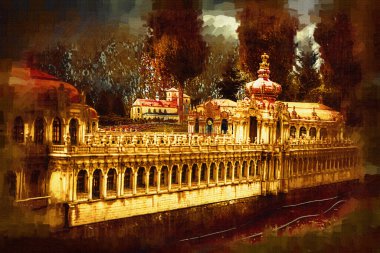 Zwinger Sarayı, sanat galerisi ve müzesi Dresden, Almanya 'da, sanat illüstrasyonu antika eskiz