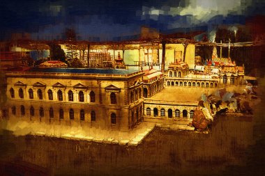 Zwinger Sarayı, sanat galerisi ve müzesi Dresden, Almanya 'da, sanat illüstrasyonu antika eskiz