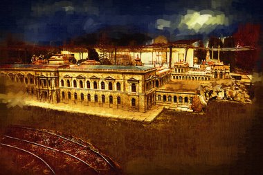 Zwinger Sarayı, sanat galerisi ve müzesi Dresden, Almanya 'da, sanat illüstrasyonu antika eskiz