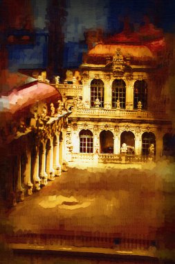 Zwinger Sarayı, sanat galerisi ve müzesi Dresden, Almanya 'da, sanat illüstrasyonu antika eskiz