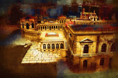 Zwinger Sarayı, sanat galerisi ve müzesi Dresden, Almanya 'da, sanat illüstrasyonu antika eskiz