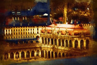 Zwinger Sarayı, sanat galerisi ve müzesi Dresden, Almanya 'da, sanat illüstrasyonu antika eskiz