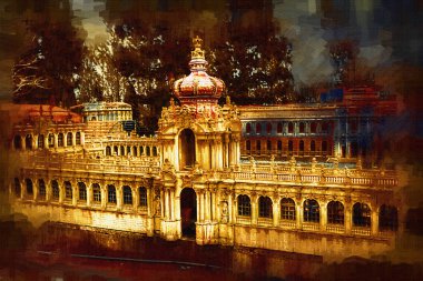 Zwinger Sarayı, sanat galerisi ve müzesi Dresden, Almanya 'da, sanat illüstrasyonu antika eskiz