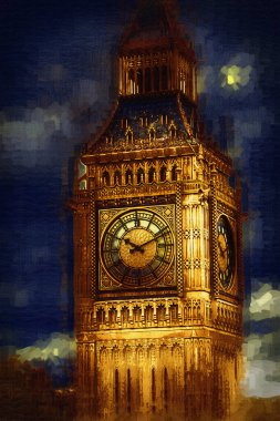 Londra 'nın büyük Ben sanat eseri çizimi, çizim, eğlenceli tasarım, antika retro