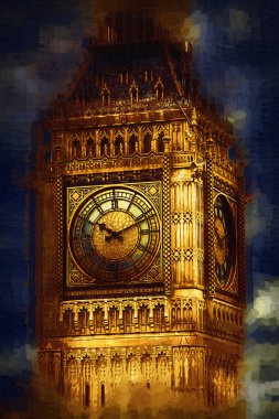 Londra 'nın büyük Ben sanat eseri çizimi, çizim, eğlenceli tasarım, antika retro