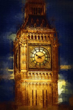 Londra 'nın büyük Ben sanat eseri çizimi, çizim, eğlenceli tasarım, antika retro