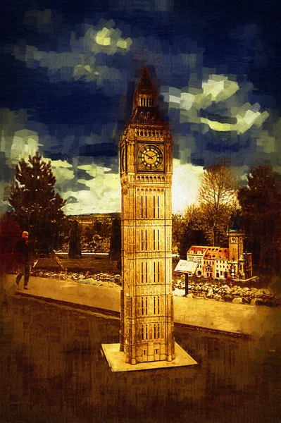 London Big Ben Art Drawing Sketch Illustration Fun Design Vintage — Stock Photo, Image