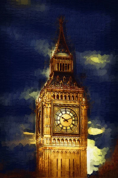 Λονδίνο Big Ben Τέχνη Σχέδιο Σκίτσο Εικονογράφηση Διασκεδαστικό Σχεδιασμό Ρετρό — Φωτογραφία Αρχείου