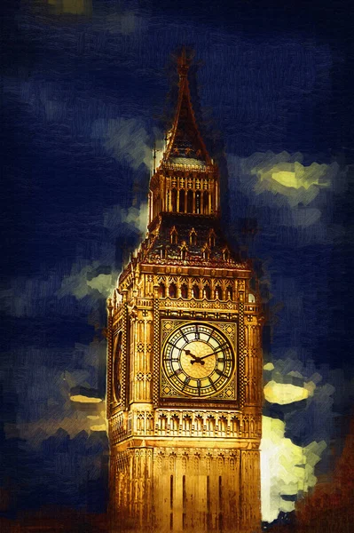 London Big Ben Art Drawing Sketch Illustration Fun Design Vintage — стоковое фото