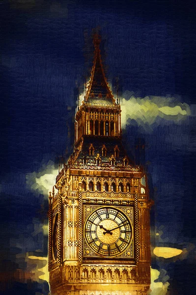 London Big Ben Art Drawing Illustrch Fun Design Vintage Retro — стокове фото