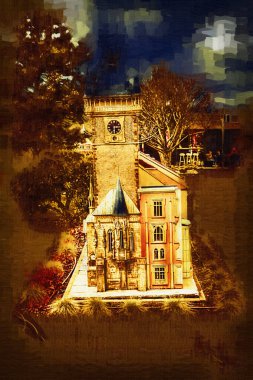 Prag 'daki eski şehir meydanı, Çek Cumhuriyeti, sanat illüstrasyonu antika eskiz