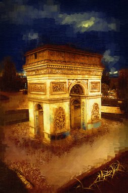 Arc de Triomphe du Carrousel, Atlıkarınca Meydanı 'nda bulunan bir zafer kemeridir. Paris 'in şehri. Paris 'in mimarisi ve simgeleri, sanat, çizim, retro, vintage, antika, skeç.