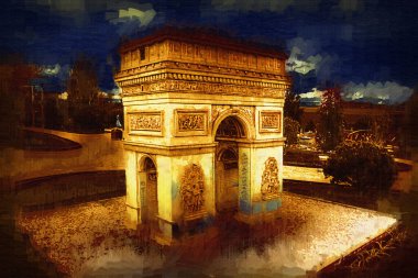 Arc de Triomphe du Carrousel, Atlıkarınca Meydanı 'nda bulunan bir zafer kemeridir. Paris 'in şehri. Paris 'in mimarisi ve simgeleri, sanat, çizim, retro, vintage, antika, skeç.