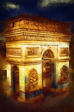 Arc de Triomphe du Carrousel, Atlıkarınca Meydanı 'nda bulunan bir zafer kemeridir. Paris 'in şehri. Paris 'in mimarisi ve simgeleri, sanat, çizim, retro, vintage, antika, skeç.