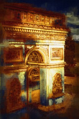 Arc de Triomphe du Carrousel, Atlıkarınca Meydanı 'nda bulunan bir zafer kemeridir. Paris 'in şehri. Paris 'in mimarisi ve simgeleri, sanat, çizim, retro, vintage, antika, skeç.