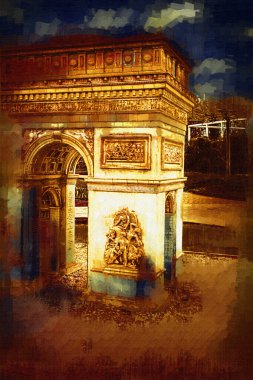 Arc de Triomphe du Carrousel, Atlıkarınca Meydanı 'nda bulunan bir zafer kemeridir. Paris 'in şehri. Paris 'in mimarisi ve simgeleri, sanat, çizim, retro, vintage, antika, skeç.