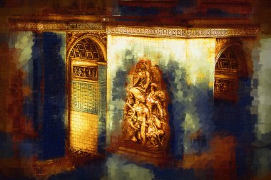 Arc de Triomphe du Carrousel, Atlıkarınca Meydanı 'nda bulunan bir zafer kemeridir. Paris 'in şehri. Paris 'in mimarisi ve simgeleri, sanat, çizim, retro, vintage, antika, skeç.