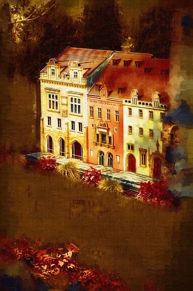 Old Town Square Prague Czech Republic Art Illustration Retro Vintage — Stock Photo, Image