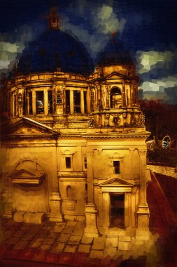 Berliner Dom, Berlin, Deutschland, Almanya, Avrupa, sanat illüstrasyonu antika eskiz