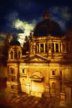 Berliner Dom, Berlin, Deutschland, Almanya, Avrupa, sanat illüstrasyonu antika eskiz