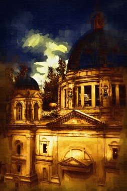 Berliner Dom, Berlin, Deutschland, Almanya, Avrupa, sanat illüstrasyonu antika eskiz