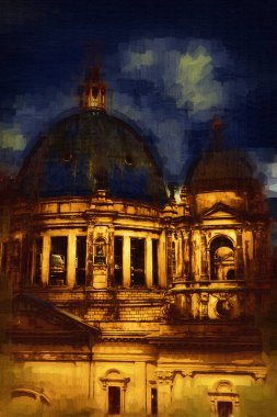 Berliner Dom, Berlin, Deutschland, Almanya, Avrupa, sanat illüstrasyonu antika eskiz