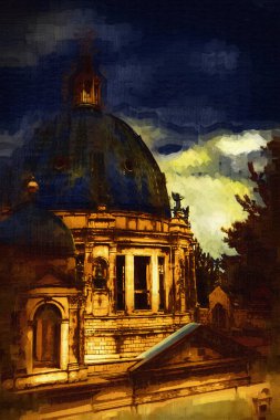 Berliner Dom, Berlin, Deutschland, Almanya, Avrupa, sanat illüstrasyonu antika eskiz