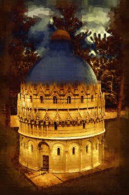 Pisa sanat fotoğrafçılığı, hava manzarası, İtalya, kule, illüstrasyon, antika eskiz