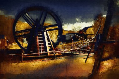 Conwy Castle eski kaldırma ekipmanı sanat illüstrasyonu antika eskiz