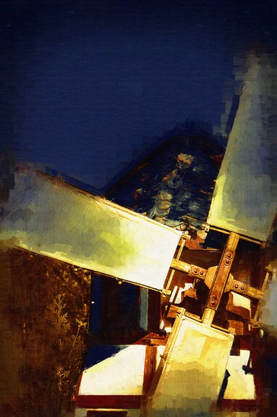 Вітряк Стара Ретро Фотографія Вінтажний Малюнок Ілюстрація — стокове фото