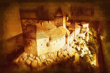 Ksiaz Şatosu Polonya Silezya Sanat retro fotoğrafçılık eski hava manzarası