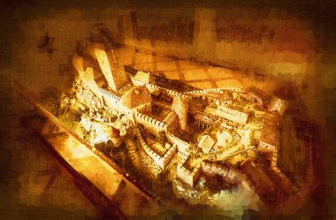 Ksiaz Şatosu Polonya Silezya Sanat retro fotoğrafçılık eski hava manzarası