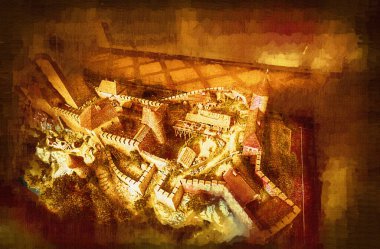 Ksiaz Şatosu Polonya Silezya Sanat retro fotoğrafçılık eski hava manzarası