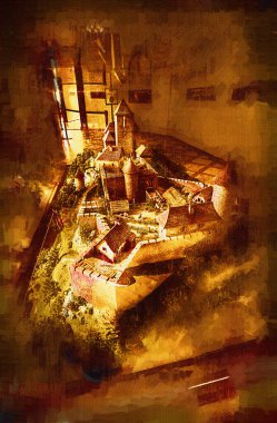 Ksiaz Şatosu Polonya Silezya Sanat retro fotoğrafçılık eski hava manzarası