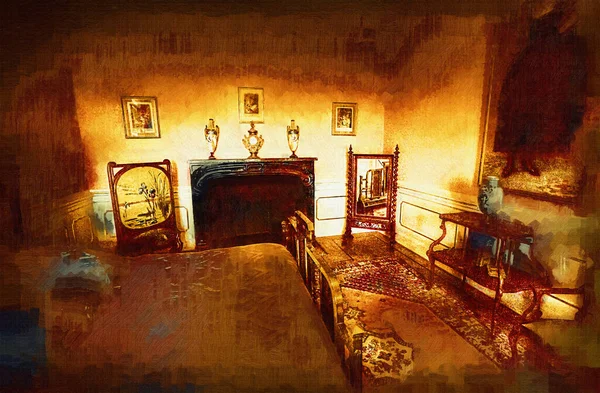 Lussuoso Interno Camera Letto Classica Interni Vecchio Medievale Vecchia Storia — Foto Stock