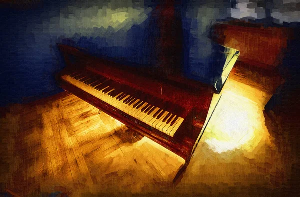 그랜드 피아노 고전적 스러운 골동품 스케치 — 스톡 사진