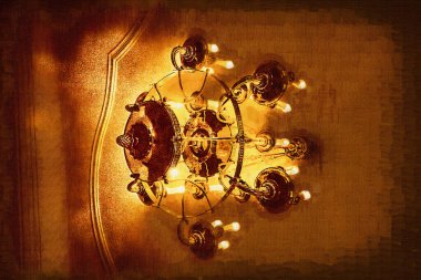 Eski dekoratif avize, ortaçağ tarihi sanat illüstrasyonu antika eskiz